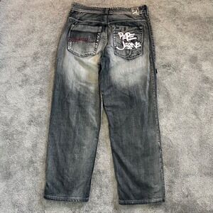 Y2K Pepe Jeans Jeans Mens 34 (fit 38x33) Faded Black Embroidery Baggy Wide Leg